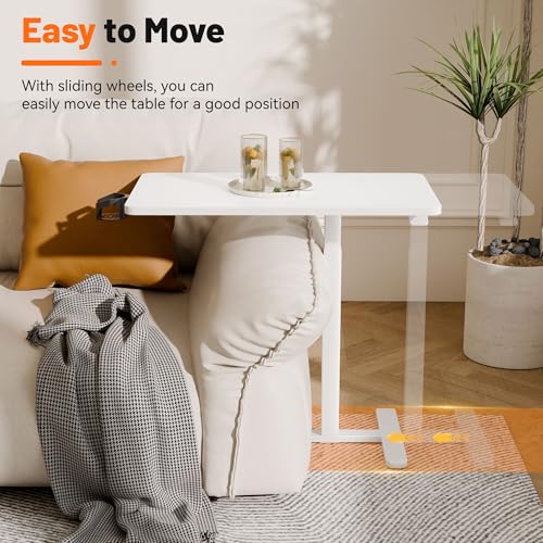 YESHOMY Adjustable Bedside Table with Wheels, Phone Stand, Cup Holder and Headphone Hook, Adjustable Height Side Table, Hospital and Home Use, White - color: White, size: 31.5 Inch