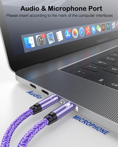 3.5mm Audio Splitter for Headphones and Microphone (Purple) | 3.5mm Female to 2 Male, Headset to PC Adapter, Y Splitter Cable Adaptor, Gaming & Office, PS5, Xbox, Switch, Laptop, Tablets