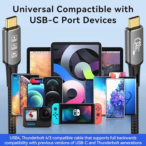 USB4 Cable with Thunderbolt 4, 240W Charging, 40Gbps Data, 8K@60Hz 4K120Hz HDR, PD3.1, USB C to USB C, for MacBook M1-M3, Mac Studio, Laptops, Monitor - size: USB4 40G 240W-0.5M