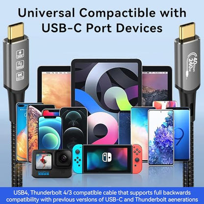 USB4 Cable with Thunderbolt 4, 240W Charging, 40Gbps Data, 8K@60Hz 4K120Hz HDR, PD3.1, USB C to USB C, for MacBook M1-M3, Mac Studio, Laptops, Monitor - size: USB4 40G 240W-0.5M