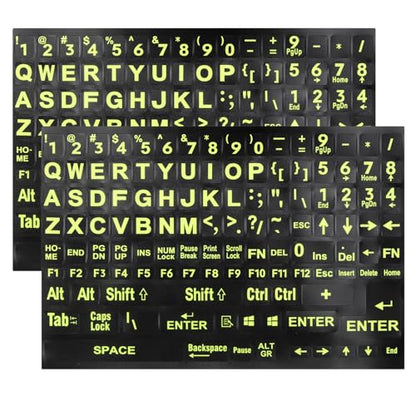 2 Pack English Keyboard Stickers - Big Letter Full Set (120 Pcs), Universal PC Computer Laptop Desktop Keyboard Replacement, Black Background with Bright Yellow Lettering - color: English /Green letters