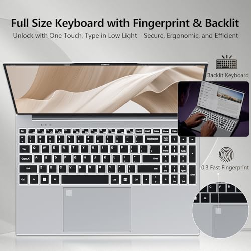 2026 Laptop, 15.6 inch Laptop Computer Celeron N5100 Up to 2.8GHz, Lap Top PC with 16GB RAM 512GB SSD, Backlit KB, Fingerprint, FHD 1080P, 180° Open, Mini HDMI, Win 11 Pro, Laptops for Study Work
