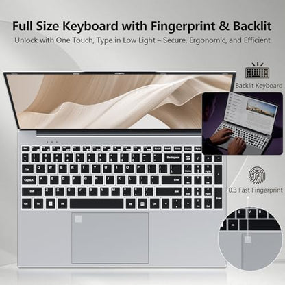 2026 Laptop, 15.6 inch Laptop Computer Celeron N5100 Up to 2.8GHz, Lap Top PC with 16GB RAM 512GB SSD, Backlit KB, Fingerprint, FHD 1080P, 180° Open, Mini HDMI, Win 11 Pro, Laptops for Study Work