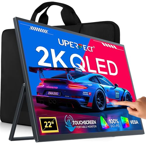 UPERFECT Touchscreen Portable Monitor, 22" 2K QLED Gaming Monitor | 2560×1440 100% DCI-P3, HDR, FreeSync, VESA, 180° Adjustable Stand, USB-C & HDMI Touch Display for Laptop, PC & Gaming - size: 22
