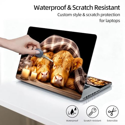Universal Laptop Skin Sticker Decal, 12"-15.6" Aesthetic Vinyl Wrap, Cow Calves Plaid Blanket Waterproof Notebook Cover Art Protector for MacBook HP Dell Lenovo, Fits 13" 14" 15" 15.6" - color: Cow Calves Plaid Blanket