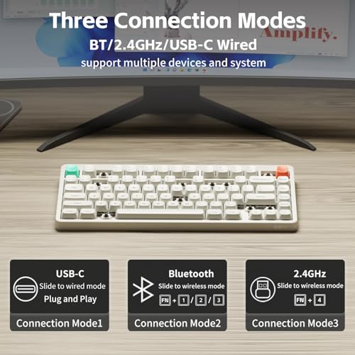 NuPhy Node75 Wireless Mechanical Keyboard, 75% Hot Swappable Custom Keyboard, 82 Keys Computer Gaming Keyboards, Supports Touch Gestures, PBT Keycaps, RGB Backlit, Bluetooth/2.4GHz/USB-C - color: White, size: High-profile Brown Max Switch