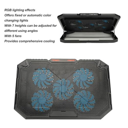 Laptop Cooling Pad, RGB Lighting, Iron, 7 Heights, Adjustable Angles, Laptop Cooling Pad, Prevent Overheating