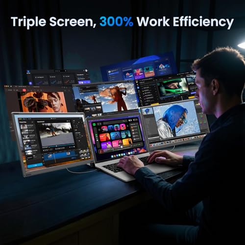 15.6" Laptop Screen Extender, 1080P FHD Laptop Monitor Extender, 235° Rotating Detachable Dual Monitor, Plug & Play Triple Screen for 13"-17.3" Laptops, Compatible with Mac/Windows/Android & Dex - color: 15.6" Carbon Black