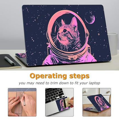 Universal Laptop Skin Sticker with 2 Wrist Pad Decals, 3-Piece Removable Vinyl Laptop Cover, Astronaut Cat Waterproof Anti-Scratch, Easy-Trim Fit for 13.3" 14" 15.6" Laptops - color: Astronaut Cat