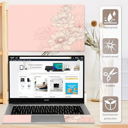 Laptop Skin 12.1-15.6 inch Removable Universal Reusable Laptop Sticker Decal,Waterproof No Residue Vinyl Cover,Scratch-Resistant Cuttable Full Wrap Sticker for Notebook, Lotus Flower Wall Art - color: Lotus Flower Wall Art