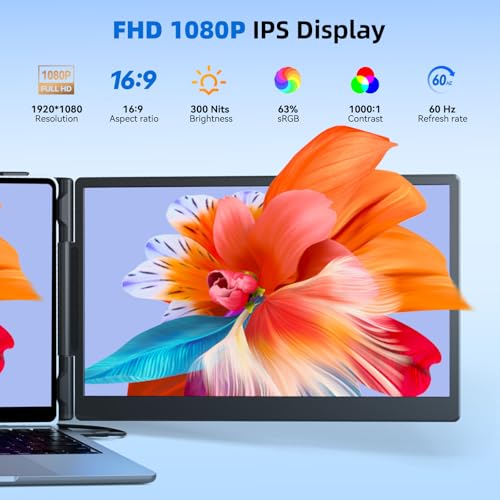 Laptop Screen Extender 1.8lbs 14.1" - Ultra-Light & Ultra-Slim 1080P FHD IPS Dual Portable Monitor for 13"-17.3" Laptops Plug & Play Travel Extra Screen Compatible with Wins/Mac/Android/Chrome - size: 14.1"
