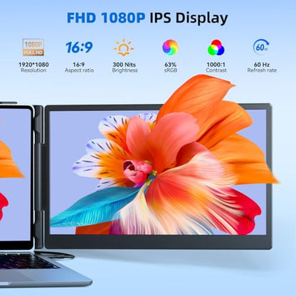 Laptop Screen Extender 1.8lbs 14.1" - Ultra-Light & Ultra-Slim 1080P FHD IPS Dual Portable Monitor for 13"-17.3" Laptops Plug & Play Travel Extra Screen Compatible with Wins/Mac/Android/Chrome - size: 14.1"