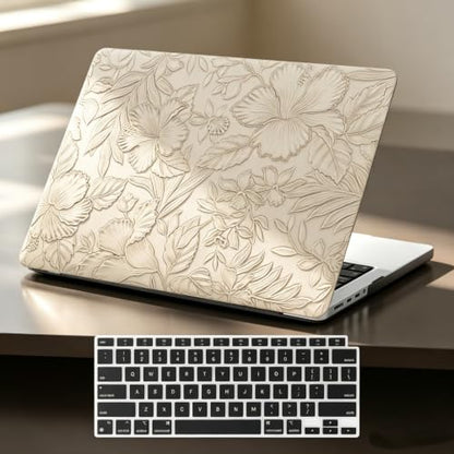 DTangLsm for MacBook Air 15 inch Case 2026 M5 2025 2024 2023 M4 M3 M2 Chip | Model A3448 A3241 A3114 A2941, Elegant Textured Retro Leather Hard Shell Mac Air 15 inch Laptop Case&Keyboard Cover, Apricot - color: Embossed Floral Apricot