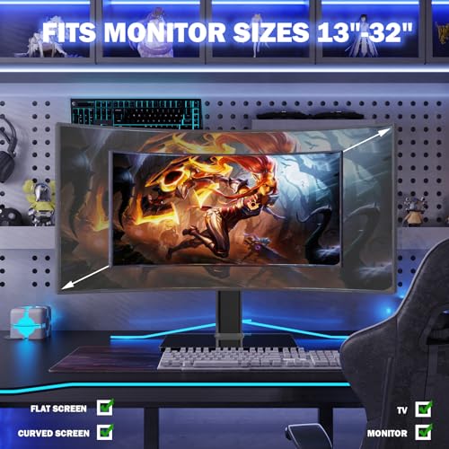 Single LCD Computer Monitor Free-Standing Desk Stand Mount Riser for 13 inch to 32 inch screen with Swivel, Height Adjustable, Rotation, Vesa Base Stand Holds One (1) Screen up to 77Lbs(HT05B-001)) - color: Black