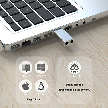 Cubilux USB A to Dual 3.5mm Headphone Splitter with DAC - USB to Double Stereo Audio Adapter - Compatible with Lenovo HP Dell Asus Computer Laptop PC