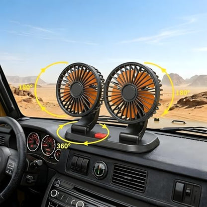 24V Dual-Head Car Fan, Heavy Duty 360° Rotatable Dashboard Fan with 2 Speeds, Powerful Cooling Fan for Truck Bus Semi RV Agricultural Vehicle - color: Dual-24v