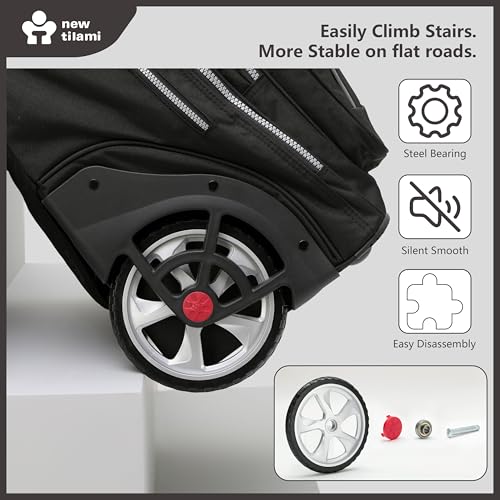 NEW TILAMI 20 Inch Rolling Backpack for School Stair-Climbing Big Wheel | Teen Boys Girls Carry-on Suitcase Large Organizer Compartment 15.6 Laptop Sleeve Adjustable Handle Roller Travel Bag College - color: Black