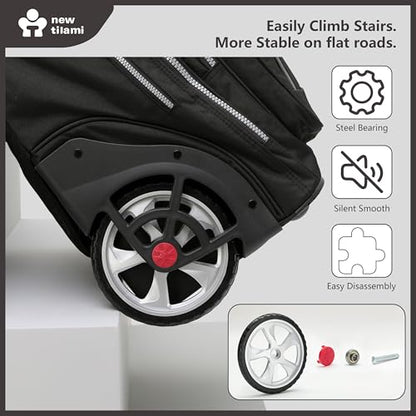 NEW TILAMI 20 Inch Rolling Backpack for School Stair-Climbing Big Wheel | Teen Boys Girls Carry-on Suitcase Large Organizer Compartment 15.6 Laptop Sleeve Adjustable Handle Roller Travel Bag College - color: Black