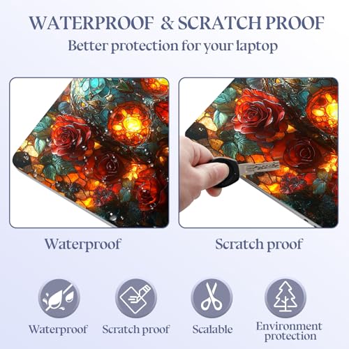 Universal Laptop Skin Sticker Decal,15.6 Inch Laptop Vinyl Cover for 13" 14" 15.6" Laptop,Scratch-Resistant Waterproof Protector Wrap,Reusable with Wrist Pads,Stained Glass Skull Roses - color: Stained Glass Skull Roses