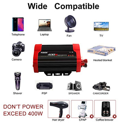 400W Power Inverter, Suitable for Mobile Phones, Laptops, Etc. | DC 12V to 110V AC Car Plug Adapter Socket, 2 Charger Sockets And Dual 3.1A USB Ports, Car Charger Cigarette Lighter Adapter - size: 400W-R