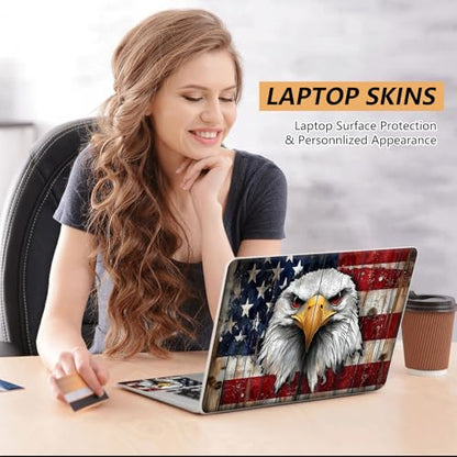 Laptop Skin Sticker for 12.1”-15.6“ Laptops (Fits 13”, 13.3”, 14”, 15”, 15.4”) | Protective Universal Reusable Vinyl Art Decal Cover | Waterproof & Scratch-Resistant-Eagle on American Flag Wood - color: Eagle on American Flag Wood