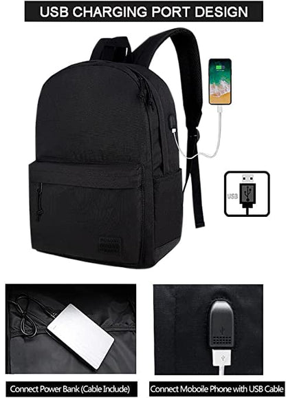 Lightweight School Backpack with Pencil Pouch, Backpack for School Boys and Girls(Black backpack set) - color: All Black, size: 20L