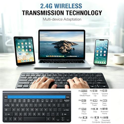 Wireless Keyboard, 78 Keys 2.4G Bluetooth Thin Lightweight Silent Keyboards for Laptop/PC/Tablet/Desktop/Smart TV - color: Black
