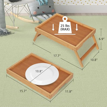 Artmeer FSC 100% Bamboo Bed Tray with Folding Legs, Medium, Natural | FSC 100% bamboo bed tray with folding legs, handles and raised edges for meals, laptops, reading and serving in bed. - color: Bamboo, size: Medium