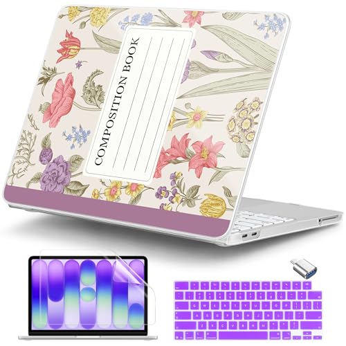 for MacBook Neo 13 Inch Case 2026 (Model A3404, A18 Pro chip), Stylish Pattern Protective Hard Shell with Screen Protector, Keyboard Cover & USB-C Adapter - Purple Composition Book - color: Purple Composition Book