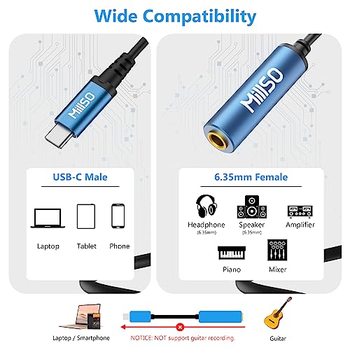 MillSO USB Type C to 1/4 Headphone Adapter TRS 6.35mm Female to USB C Aux Audio Adapter Stereo Jack Adapter for Amplifiers, Mixer, Home Theater, Smartphones, Laptop, 6.35mm Headphones - style: USB-C Male to 1/4 Female