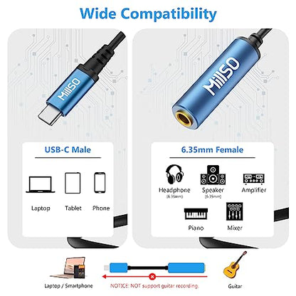 MillSO USB Type C to 1/4 Headphone Adapter TRS 6.35mm Female to USB C Aux Audio Adapter Stereo Jack Adapter for Amplifiers, Mixer, Home Theater, Smartphones, Laptop, 6.35mm Headphones - style: USB-C Male to 1/4 Female