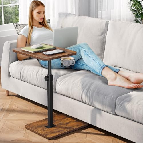 Giikin TV Tray Table, 360° Swivel Height Adjustable TV Trays for Eating on Couch,Sofa Armrest Side Table for Small Spaces Sofa Bed Dinner, Rustic Brown - color: Rustic Brown