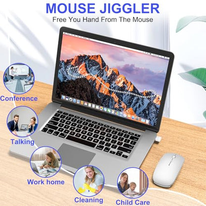 Bluetooth Wireless Mouse for MacBook Air Mac Pro iPad Laptop Computer Pad Optical Rechargeable Slim Silent Dual Mode (2.4G USB-C/USB-A&Bluetooth 5.2/3.0) Mouse Jiggler for Computer Awakening - Silver - color: SILVER