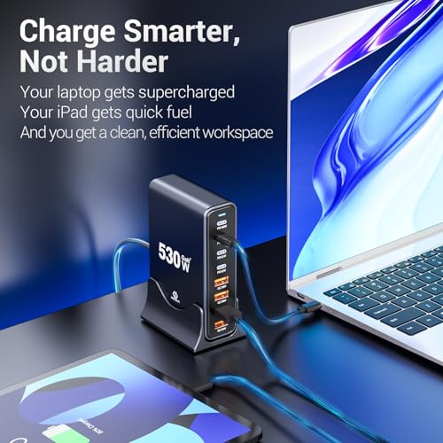 530W USB C Charging Station, 8-Port Desktop Charger, PD 140W PD 65W QC 30W GaN Ⅲ Fast USB Charger Block for MacBook, Ipad, iPhone, Samsung - color: 530W