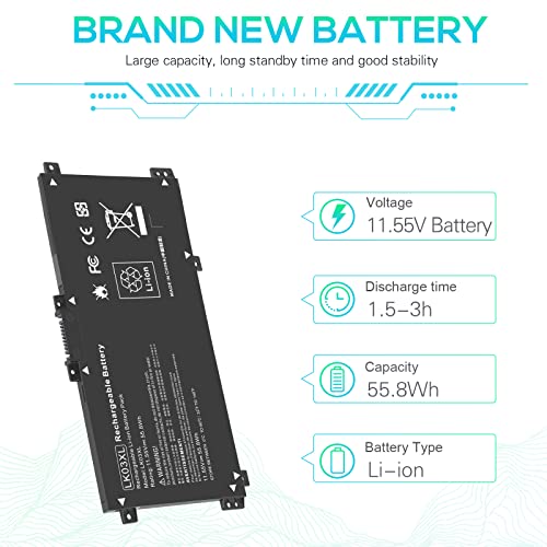 LK03XL Battery for HP Envy X360 Convertible 17m-ae0xx 17-bw 17m-ae111dx 15m-bp1xx 15m-cn0xxx 15-cn0xxx 15m-cp0xxx 15m-cn0012dx 15m-cn0011dx 15m-bq021dx 15m-bp112dx 916368-421 l09281-855 916814-855 - size: LK03XL 8.94*4.96*0.71 in