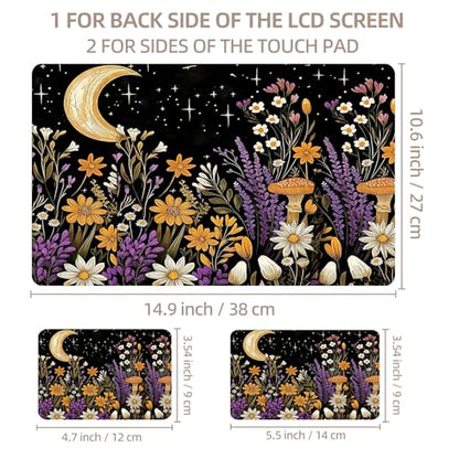Universal Laptop Skin Sticker for 12/13/14/15.6 Inch Laptops, Reusable Vinyl Laptop Decal Cover, Waterproof Scratch Resistant Notebook Skin with 2 Wrist Pads,Wildflowers Moon - color: Wildflowers Moon