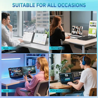 Laptop Screen Extender, 2025 Upgraded Ultra-Thin 14” FHD 1080P Portable Monitor, Lightweight Dual Laptop Monitor Extender for 13-17.3” Laptops, Plug n Play for Windows/Mac/Android