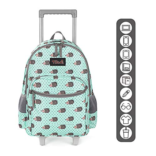 Tilami Rolling Backpack 18 inch Double Handle Wheeled Boys Girls Travel School Children Luggage Toddler Trip - color: Hedgehog Green
