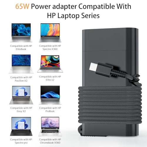 65W 45W USB-C Laptop Charger Replacement for HP Spectre x360 Envy 15 EliteBook X360 1030 G4 Pavilion ProBook ZBook Chromebook Fast Power Adapter (Type-C) | 5530 5420 5430 5520 5540 7430 7440 7340 7530 7330 7320 Chromebook 3100 9250 9360 9365 9370 9380 935