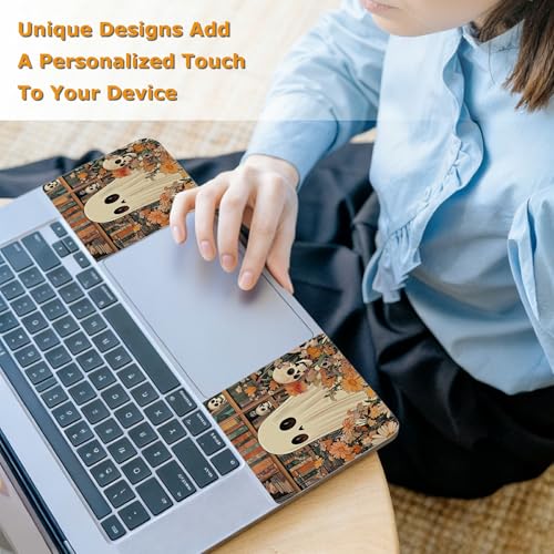 Universal Laptop Skin Sticker with 2 Wrist Pad Decals, 3-Piece Removable Vinyl Laptop Cover, Ghost Skull Florals Waterproof Anti-Scratch, Easy-Trim Fit for 13.3" 14" 15.6" Laptops - color: Ghost Skull Florals