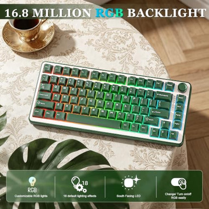 YUNZII B75 PRO Wireless Mechanical Gaming Keyboard | Custom 75% Layout with Knob,Gasket Mount,Hot Swap,Creamy Pre-lubed Switch,BT/USB-C/2.4G(Olive Green, Milk Switch) - color: Olive Green, size: Milk Switch