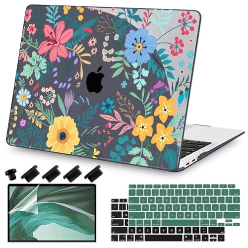 Teryeefi for MacBook Air 13 Case M1 2020 2019 2018 Release A2337 A2179 A1932, Clear Laptop Hard Shell with Screen Protector & Keyboard Cover & Trackpad Film & Type C Adapter,Colorful Floral 136 - color: Colorful Floral 136