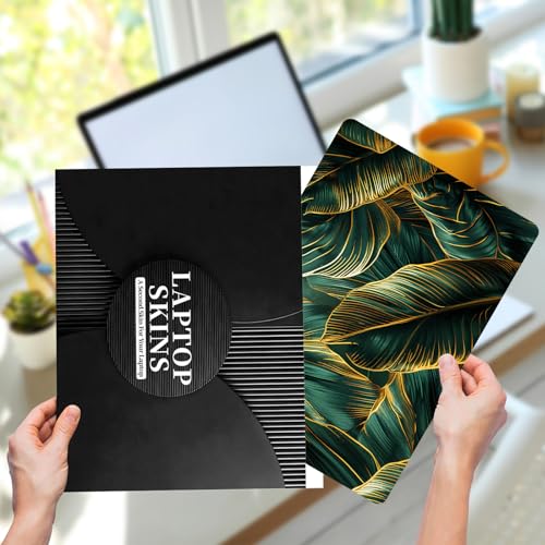 Laptop Skin Sticker for 12.1”-15.6“ Laptops (Fits 13”, 13.3”, 14”, 15”, 15.4”) | Protective Universal Reusable Vinyl Art Decal Cover | Waterproof & Scratch-Resistant-Gold Green Tropical Leaf - color: Gold Green Tropical Leaf