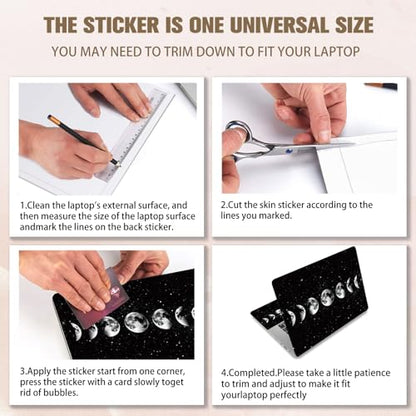 PLIGREAT 15 Inches Laptop Decal Sticker Skin Cover, Moon Phase Laptop Stickers Skins Decal Fits 12-15 Inch Laptops Universal Removable Vinyl Notebook Art Protector Cover Decals, Black White - color: Black White
