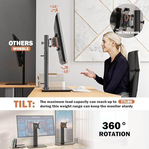 Single LCD Computer Monitor Free-Standing Desk Stand Mount Riser for 13 inch to 32 inch screen with Swivel, Height Adjustable, Rotation, Vesa Base Stand Holds One (1) Screen up to 77Lbs(HT05B-001)) - color: Black
