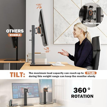Single LCD Computer Monitor Free-Standing Desk Stand Mount Riser for 13 inch to 32 inch screen with Swivel, Height Adjustable, Rotation, Vesa Base Stand Holds One (1) Screen up to 77Lbs(HT05B-001)) - color: Black