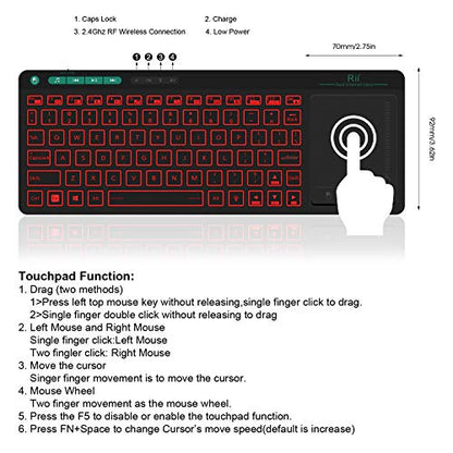 Rii K18 Plus Wireless 3-LED Color Backlit Multimedia Keyboard | Multi-Touch Trackpad Rechargable Keyboard for Android TV Box,PC,Smart TV,Xbox,Raspberry Pi, HTPC IPTV,Windows, MacOS ﻿ - style: 2.4G Version