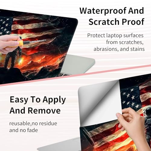 15.6 Inch Laptop Skin Sticker, Reusable Vinyl Cover Protector with 2 Wrist Pad Skins, Removable Waterproof Scratch-Resistant for 12-15.6 Inch Laptop Notebook,American Flag and Astronaut - color: American Flag And Astronaut