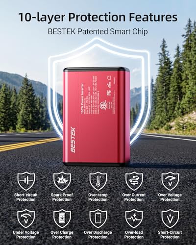 BESTEK 150W Power Inverter 11-17V, 30W USB-C, 18W USB-A Car Charger Adapter | 12V DC to 110V AC Converter, Vehicle Cigarette Lighter Plug Outlet, 10 Layer Protection, ETL Certified, Aluminum Housing-Gray - color: Red