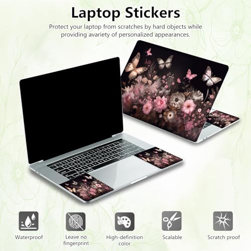 Laptop Skin Sticker Decal, Universal Reusable Vinyl Laptop Cover for 12" 13" 13.3" 14" 15" 15.4" 15.6" Notebook PC, Reusable Waterproof Scratch-Resistant with 2 Wrist Pads,Art Butterfly Flower - color: Art Butterfly Flower